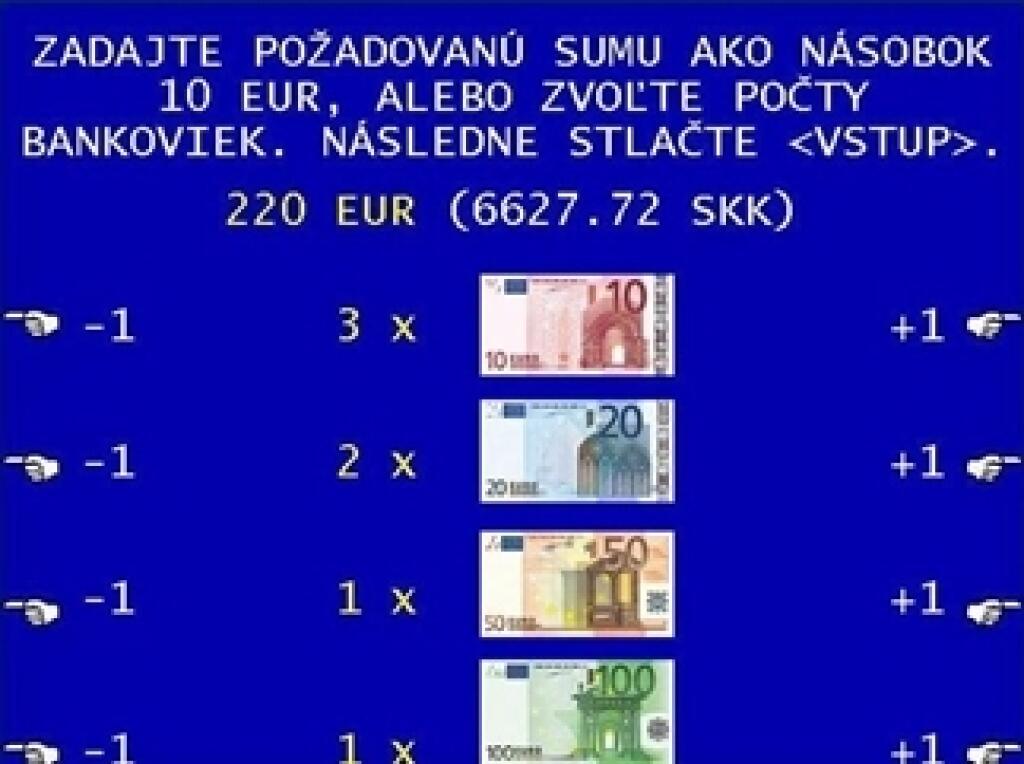 Bankomat umožní zvoliť si hodnotu bankoviek