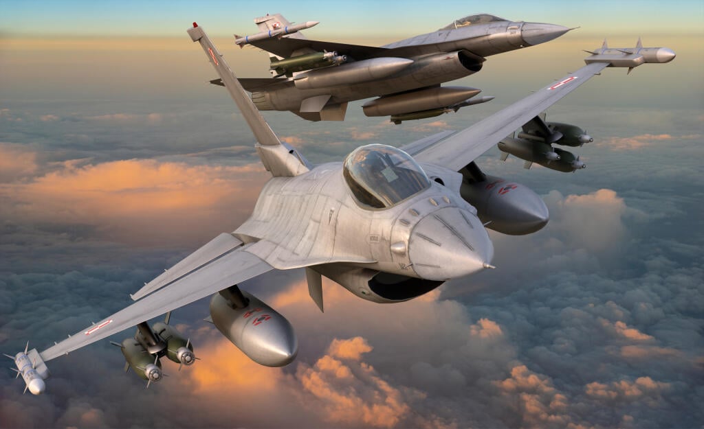 Szczecin,poland-october,2020:lockheed,Martin,F-16,Polish,Air,Force,Flying,In,Close