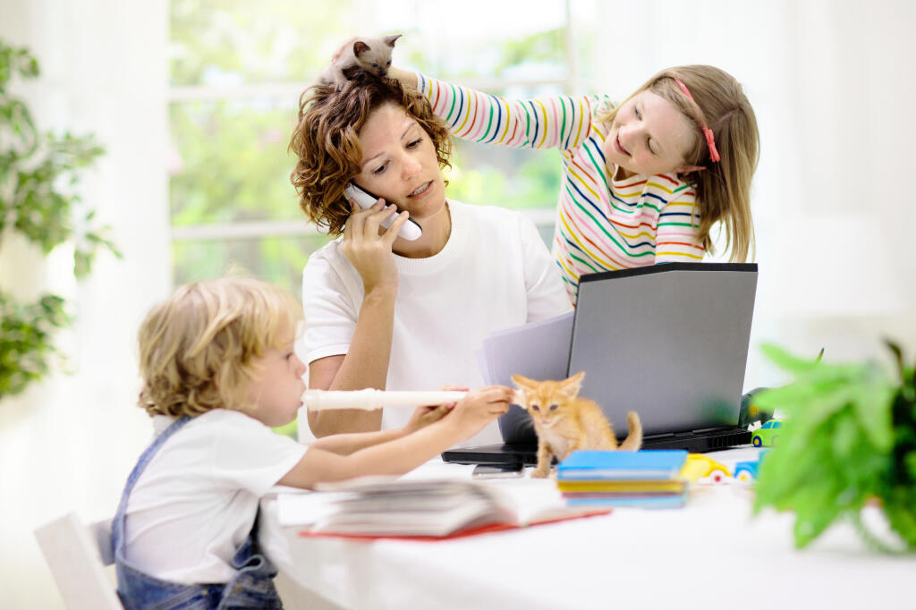 Mother,Working,From,Home,With,Kids.,Quarantine,And,Closed,School