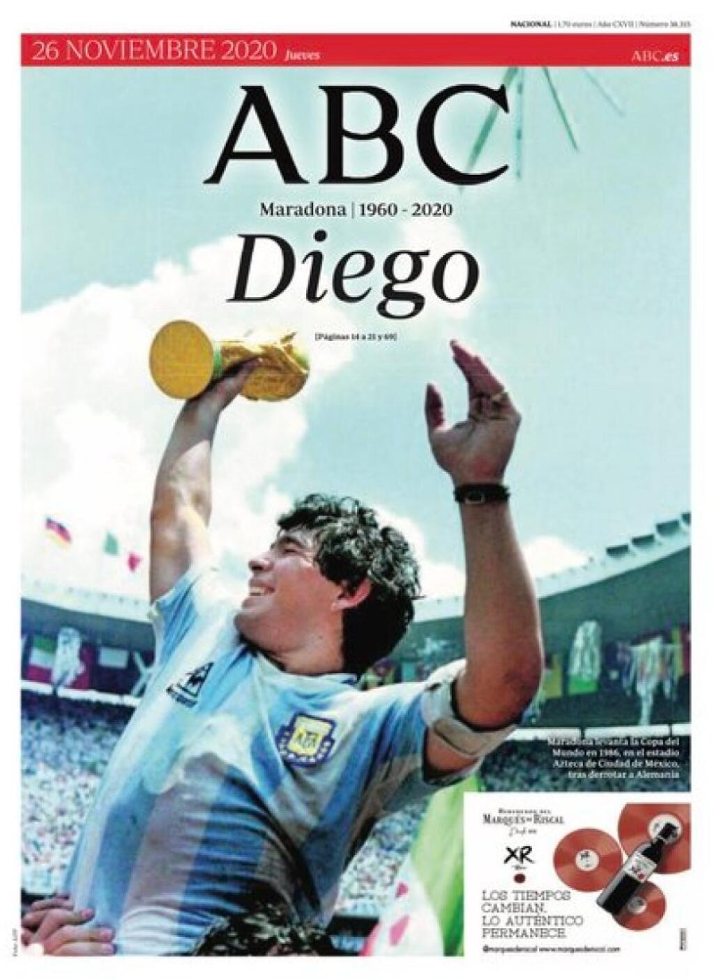 ABC pripomenul majstrovský titul, ku ktorému Maradona doviedol Argentínu.