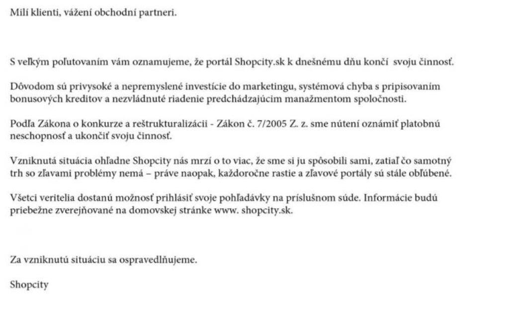 Tretí najväčší zľavový portál ShopCity oznámil krach