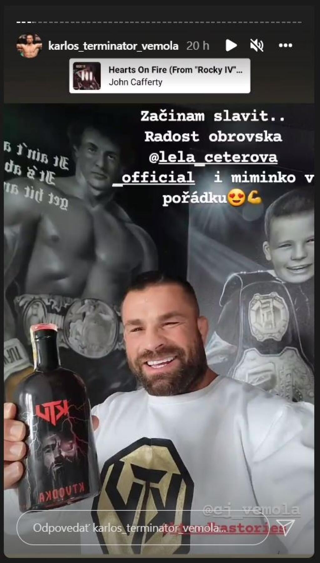 Vémola oslavoval príchod synčeka Rockyho vlastnou vodkou.