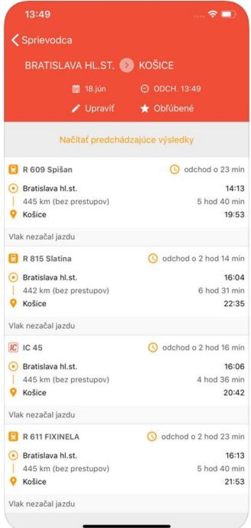 Mobilná aplikácia ZSSK: Výber spojenia