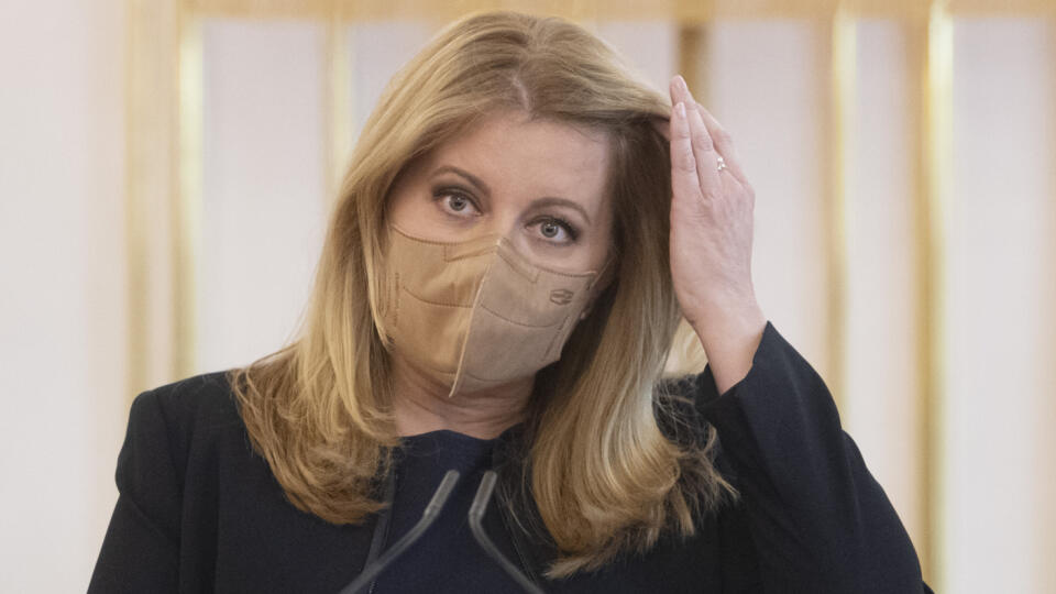 Na snímke prezidentka SR Zuzana Čaputová počas tlačovej konferencie k petícii za vyhlásenie referenda o skrátení volebného obdobia 12. mája 2021 v Bratislave. FOTO TASR - Martin Baumann