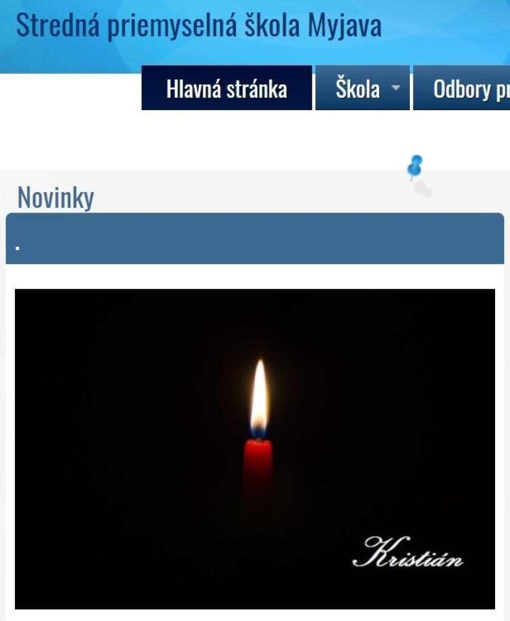 Na internetovej stránke školy, ktorú Kristián navštevoval, nájdete takéto parte.