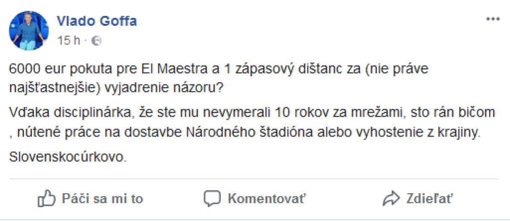 Vladimír Goffa na facebooku vysmial Slovenský futbalový zväz.