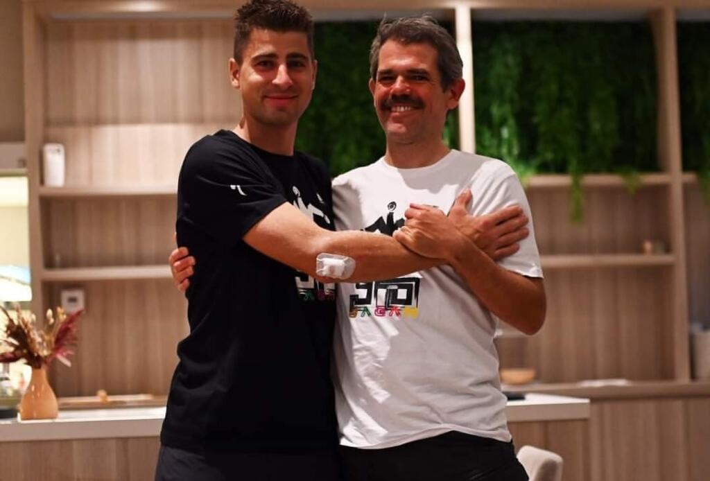 Peter Sagan s Ralphom Denkom počas rozlúčkovej večere s tímom Bora Hansgrohe.