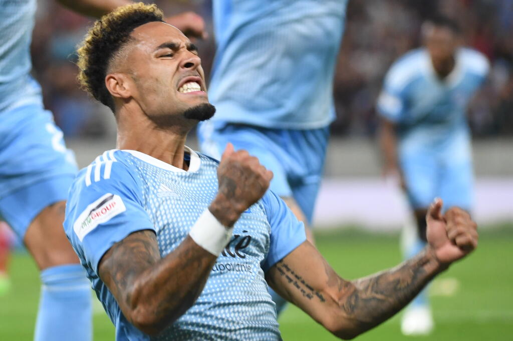 Na snímke hráč André Green (Slovan) sa teší z gólu na 2:2 v predĺžení počas odvetného zápasu 3. predkola Európskej ligy medzi ŠK Slovan Bratislava - FC Olympiakos Pireus 11. augusta 2022 v Bratislave. FOTO TASR - Martin Baumann