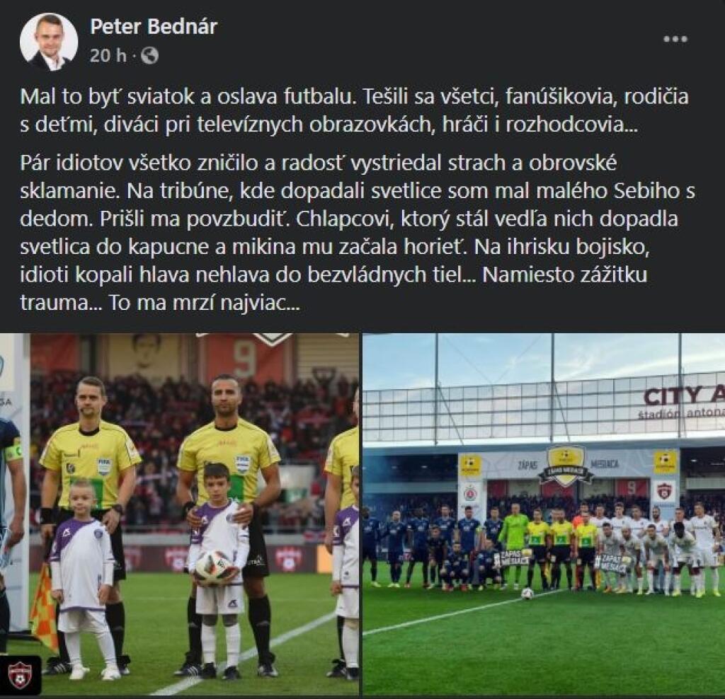 Peter Bednár reagoval na nepokoje v derby na facebooku.