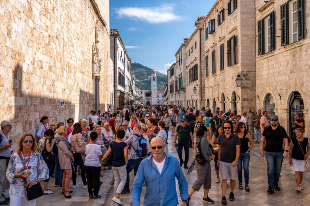 Dubrovnik, Croatia - Oct 11, 2019: Tourist crowds at the old town