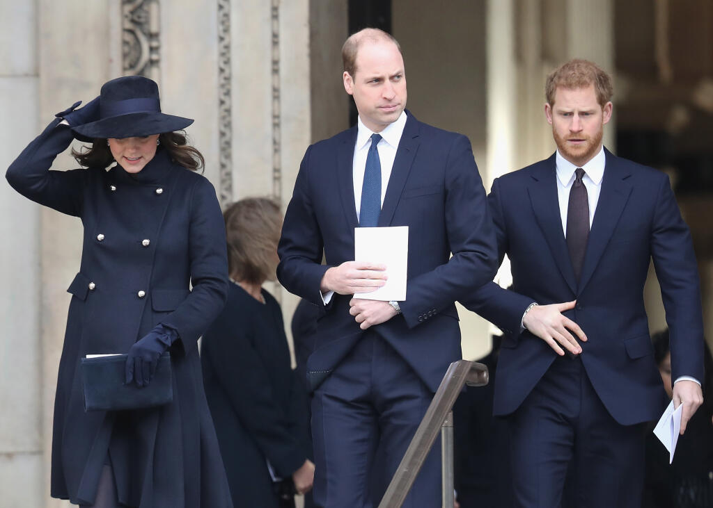 LONDON, ENGLAND - DECEMBER 14: Catherine, Duchess of Cambridge, Prince William, Duke of Cambridge and Prince Harry leave the Grenfell Tower National Memorial Service held at St Paul's Cathedral on December 14, 2017 in London, England. The Royal Family and Prime Minister will join survivors of the Grenfell Tower at the memorial at St Paul's Cathedral for the six-month anniversary which killed 71 people. About 1,500 people are expected to attend the multi-faith service. (Photo by Chris Jackson/G