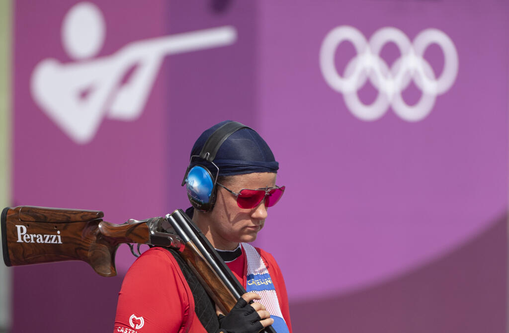 Na snímke slovenská reprezentantka v športovej streľbe Zuzana Rehák-Štefečeková počas prvého dňa kvalifikácie trapu žien na XXXII. letných olympijských hrách v Tokiu v stredu 28. júla 2021. FOTO TASR - Martin Baumann