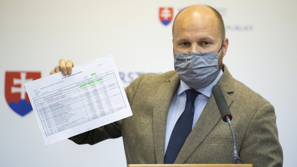 Na snímke minister obrany SR Jaroslav Naď počas tlačovej konferencie na tému Závažné zistenia o činnosti bývalého manažmentu rezortnej akciovej spoločnosti Horezza 8. októbra 2020 v Bratislave. FOTO TASR - Pavel Neubauer