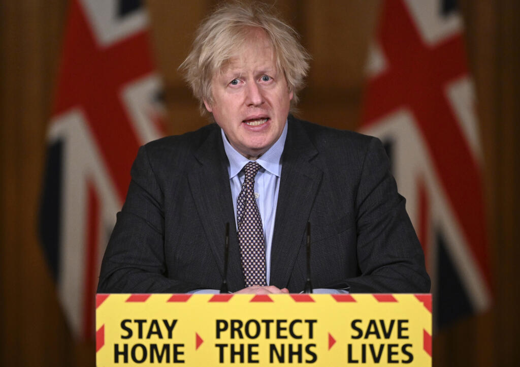 EBE 39 Londýn - Na snímke britský premiér Boris Johnson počas televíznej tlačovej konferencie vo svojom sídle na Downing Street 10 v Londýne 22. februára 2021. Johnson v pondelok predstavil štvorfázový plán postupného uvoľňovania opatrení proti šíreniu nového koronavírusu. Johnson načrtol 