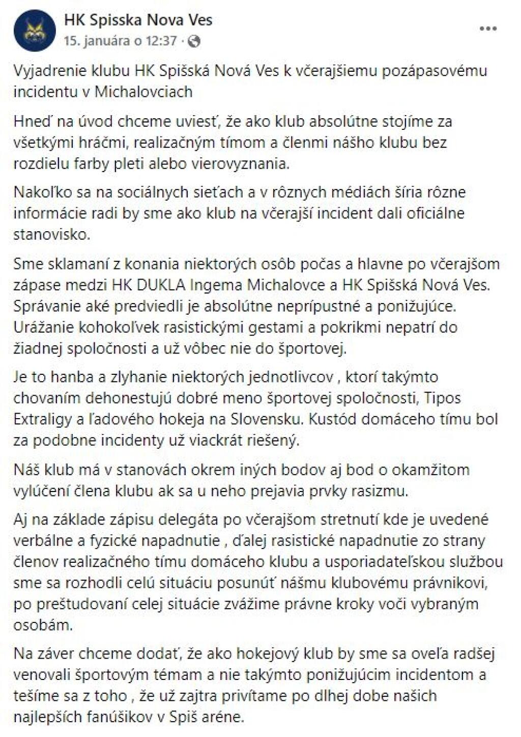 Stanovisko Spišskej Novej Vsi.