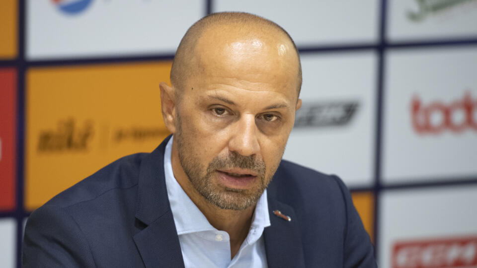 Na snímke tréner HC Slovan Bratislava Ján Pardavý počas tlačovej konferencie HC Slovan Bratislava pred štartom hokejovej sezóny 2023/2024 v Bratislave 13. septembra 2023.
FOTO TASR - Pavel Neubauer