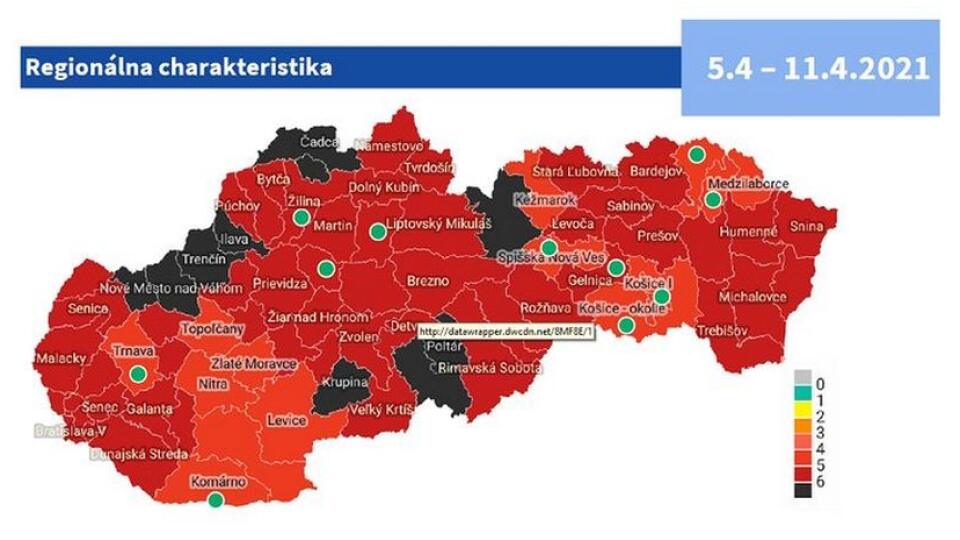 Covid mapa od 5.4.2021