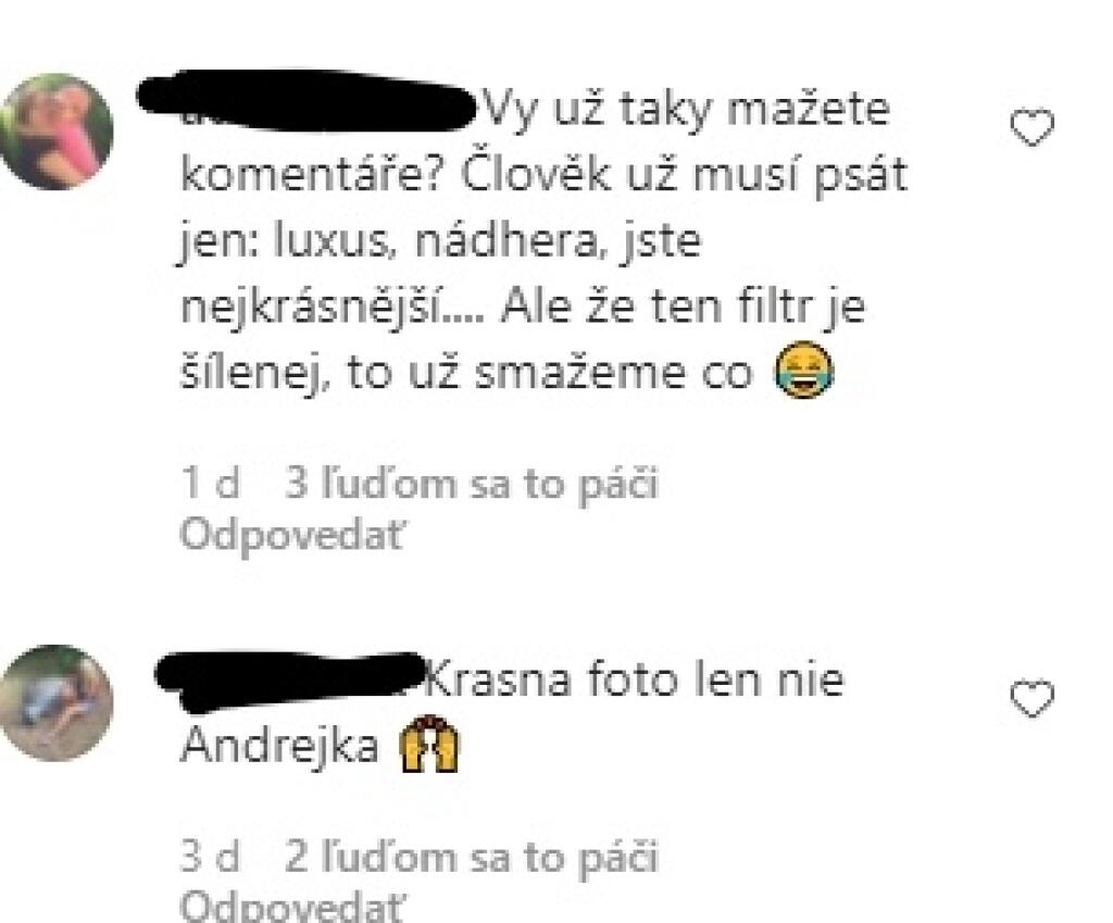 Ľudia sa sťažovali, že Andrea maže komentáre