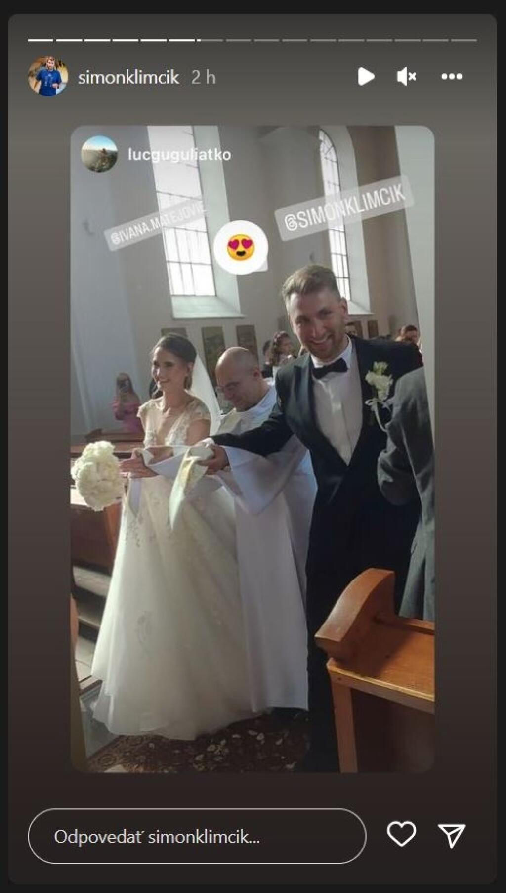 Šimon Klimčík zdieľal zábery zo svadby na svojom instagrame.
