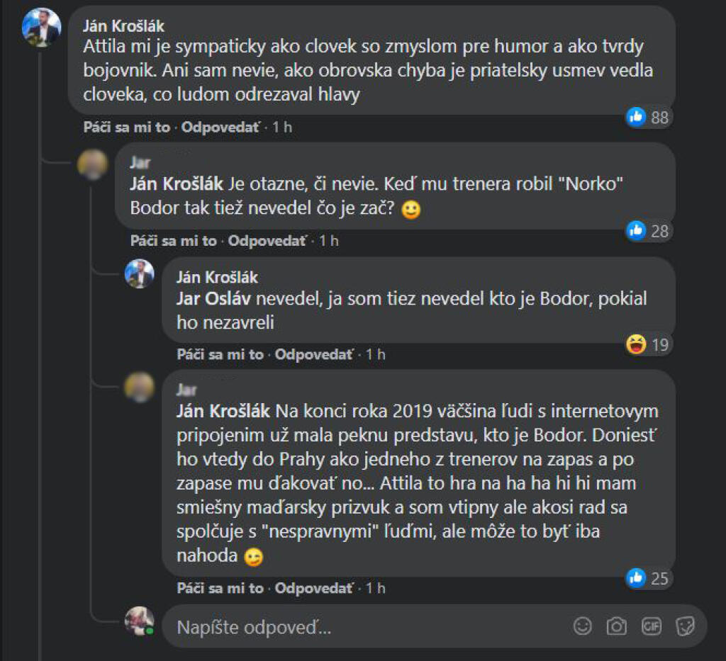 Do diskusie na facebooku sa zapojil aj bývalý tenista a dnes poslanec za OĽaNO Ján Krošlák.