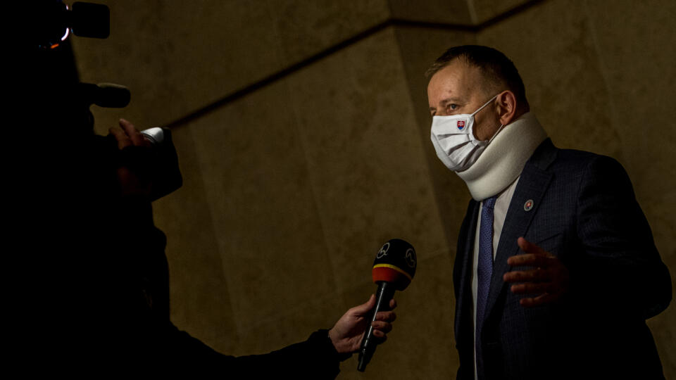 Na snímke predseda NR SR Boris Kollár (Sme rodina) počas brífingu s novinármi na tému: Zrušenie doplatkov za lieky 5. februára 2021 v Bratislave. FOTO TASR - Martin Baumann
