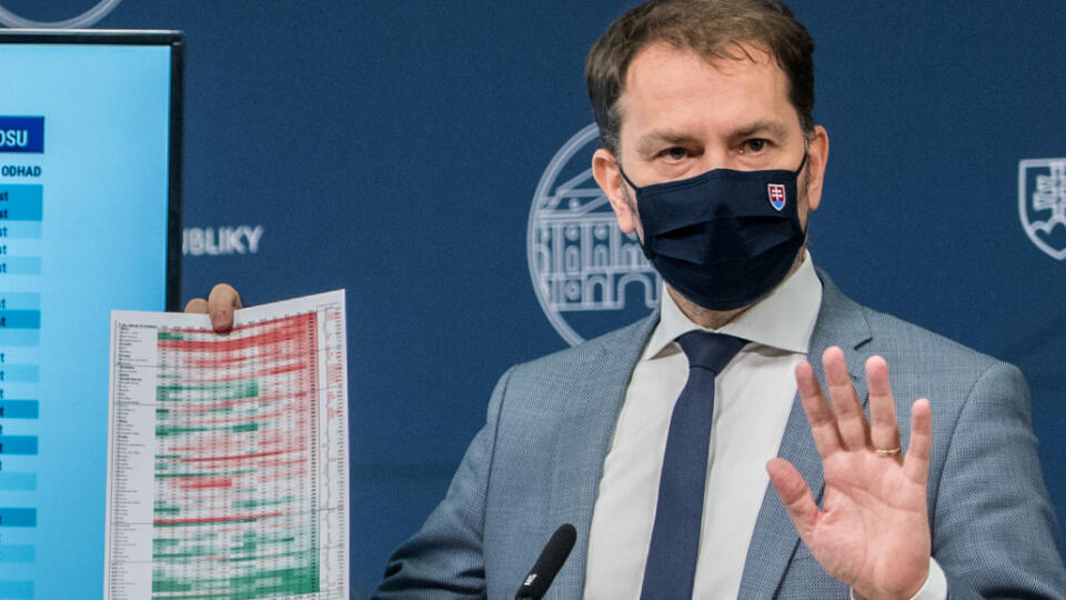 Na snímke predseda vlády SR Igor Matovič počas tlačovej konferencie k priebežným výsledkom skríningového testovania 26. januára 2021 v Bratislave. FOTO TASR - Martin Baumann