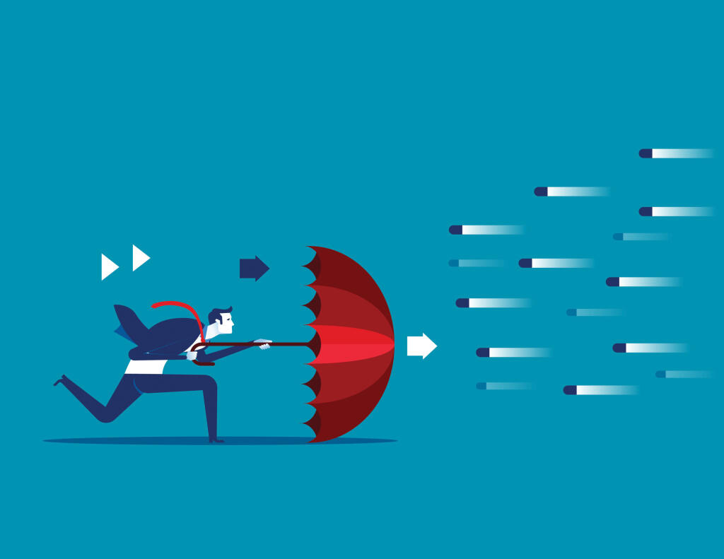Risk averse. Businessman and umbrella to shield.Concept business vector illustration.
