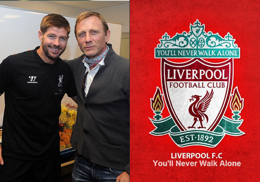 Daniel Craig (FC Liverpool) - Filmový James Bond je oddaným fanúšikom futbalového klubu FC Liverpool. V priebehu rokov sa zúčastnil mnohých zápasov na Anfielde, avšak jeho otvorená podpora „The Reds“ sa na ostrovoch stretla s kritikou. Vzhľadom na jeho úlohu agenta 007. Dôvodom má byť, že postava Bonda patrí celému Anglicku a jeho predstaviteľ by mal byť neutrálnym futbalovým fanúšikom.