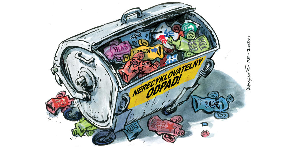 ilustracia, odpad, smeti, politici