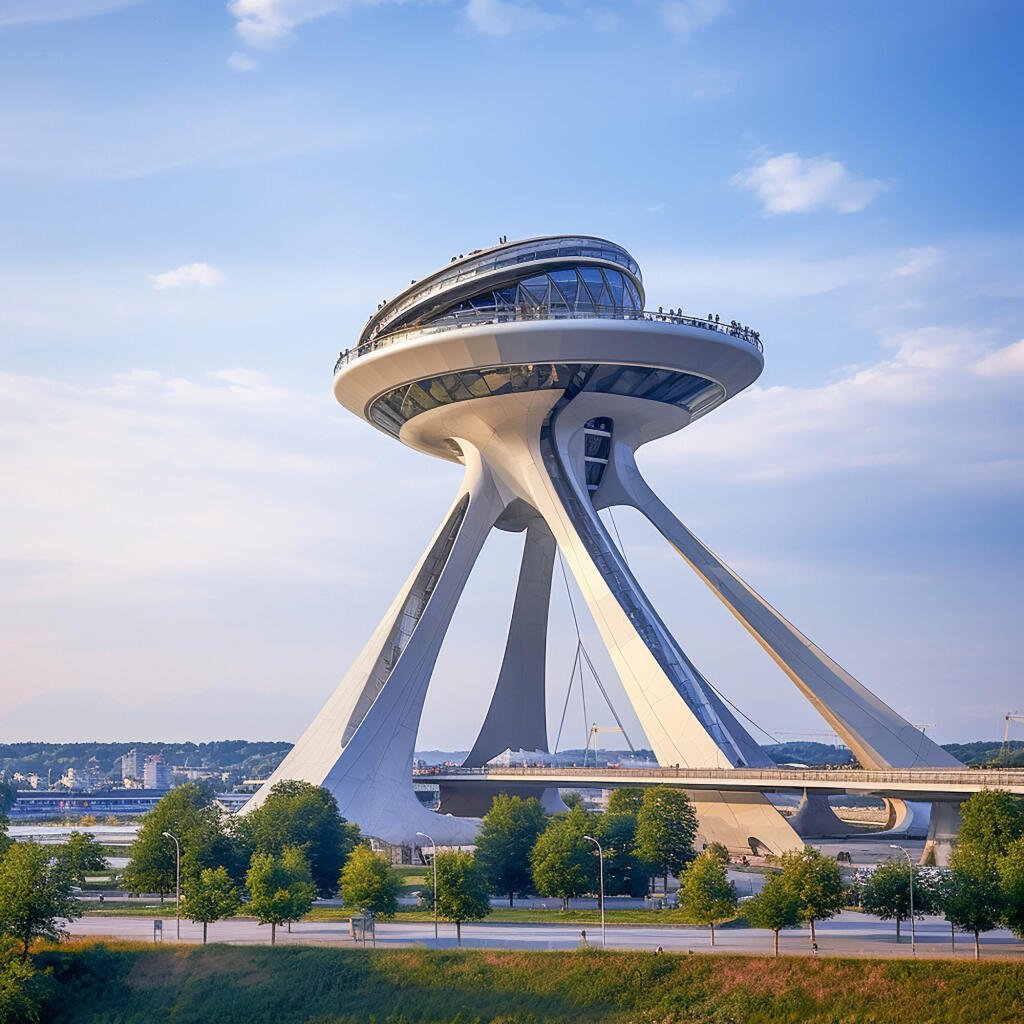 Vyhliadková veža UFO. Z vyhliadkovej plošiny vidno do diaľky až sto kilometrov. A takto by ju videl Frank Gehry.