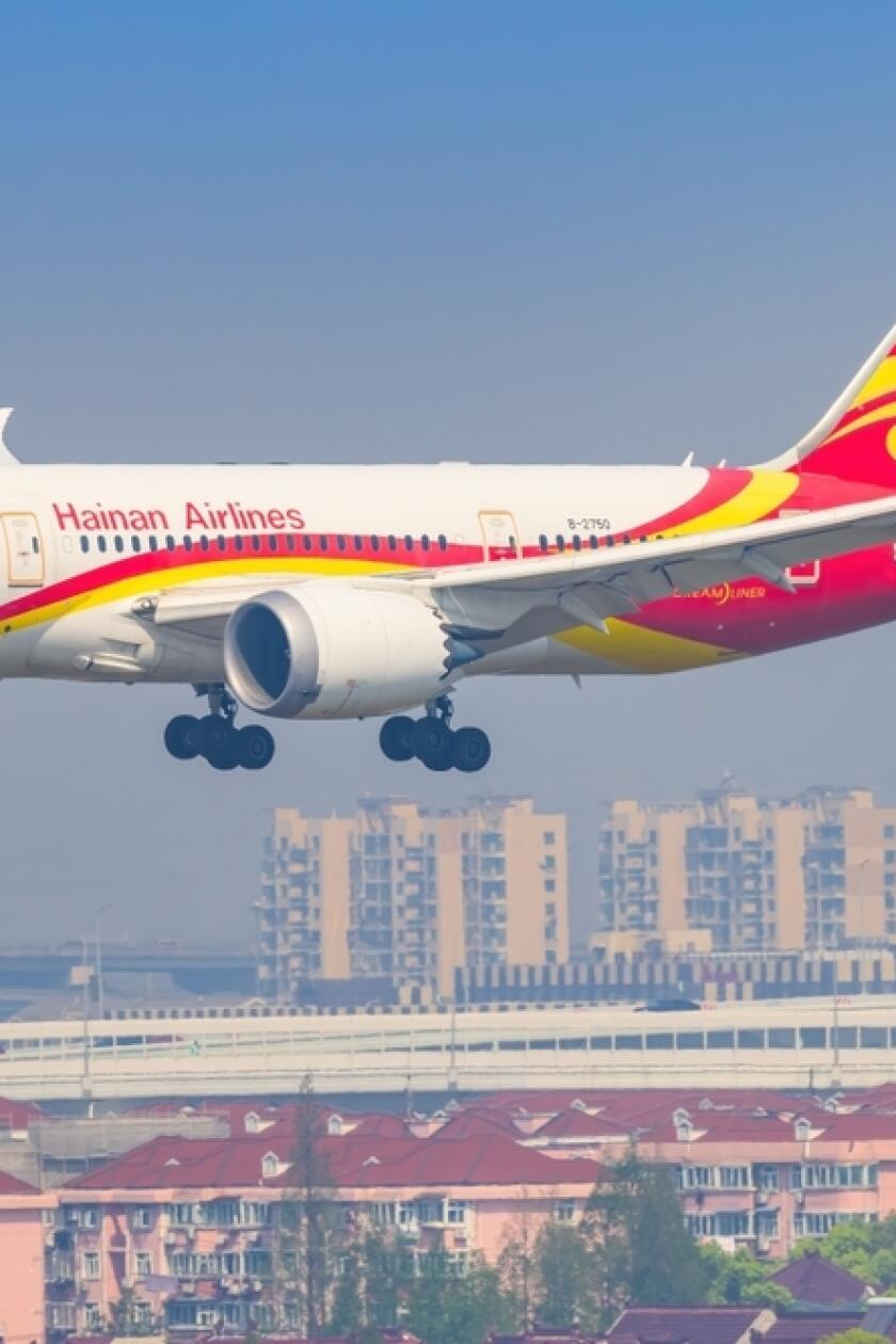 Shanghai, China 5 April 2024: Boeing 787 from Hainan Airliners at Shanghai Hongqiao Airport in China