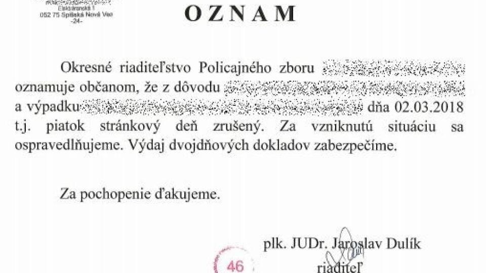 Oznam polície.
