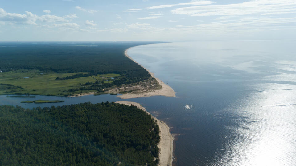 Gauja,River,Latvia,Drain,Into,Baltic,Sea,Aerial,Drone,Top