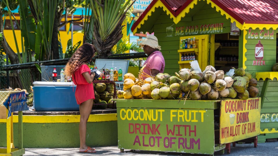 Ocho,Rios,,Jamaica,-,April,22,,2019:,Ice,Cold,Coconut