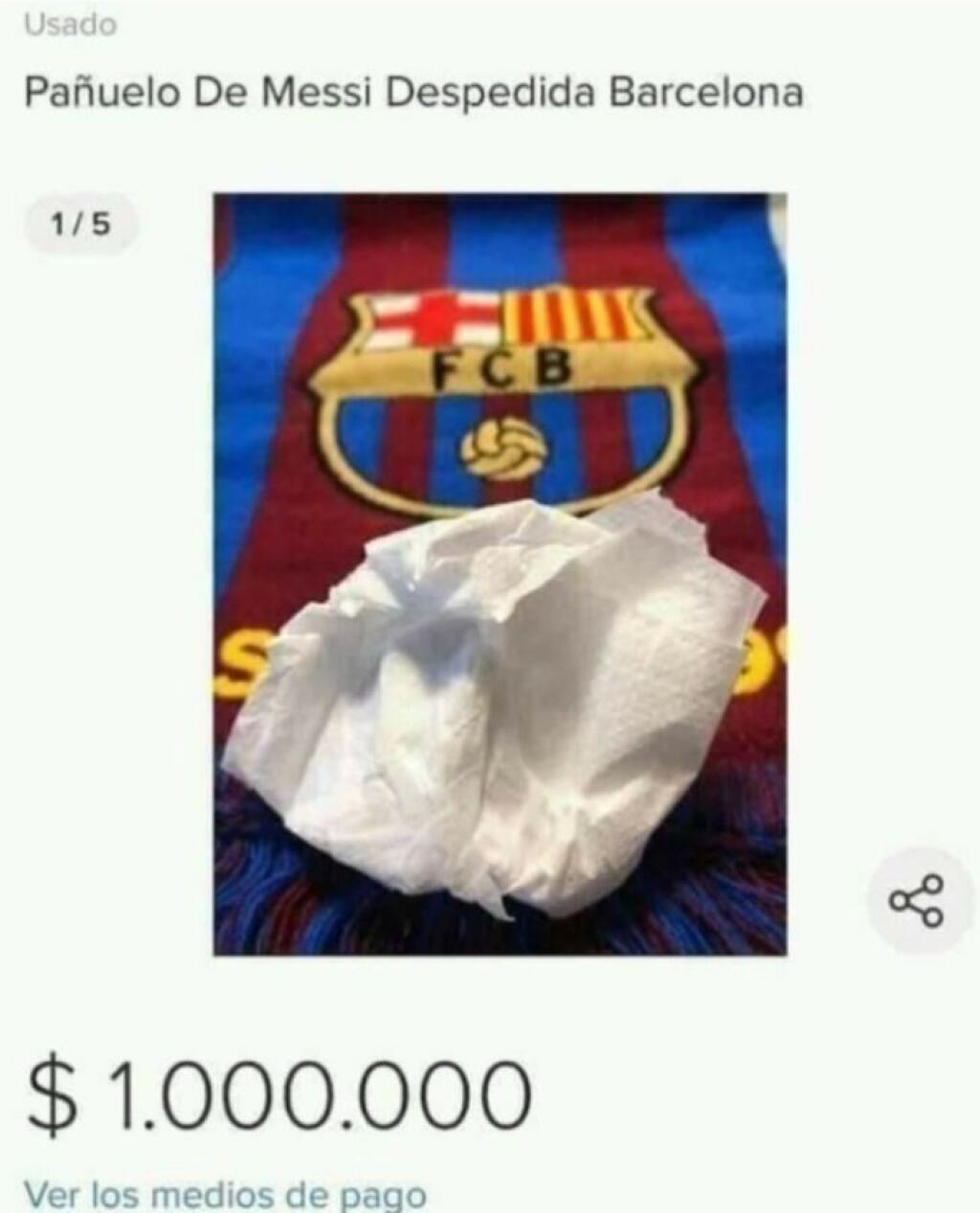 Niekto ponúka vreckovku, ktorú označil za Messiho vreckovku z rozlúčkovej tlačovky s Barcelonou, za milión dolárov.
