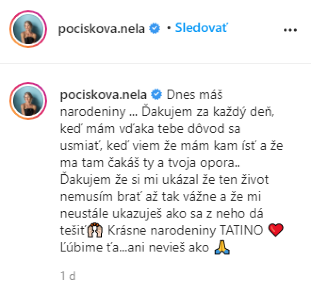 Nela Pocisková venovala svojmu mužovi krásne slová