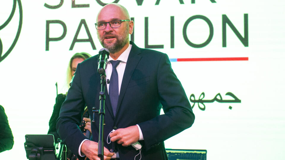Na snímke minister hospodárstva SR Richard Sulík (SaS) počas slávnostnej prezentácie slovenského pavilónu na Svetovej výstave Expo Dubaj 2020 v Dubaji v piatok 15. októbra. FOTO TASR - Jakub Kotian