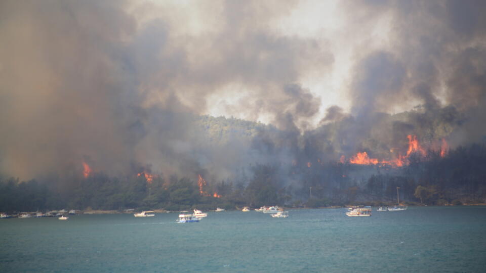 Burning forest in the city of Mugla.