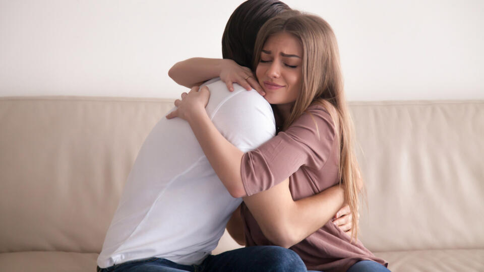 Portrait,Of,Emotional,Young,Couple,Hugging,Each,Other,Tightly,,Boyfriend