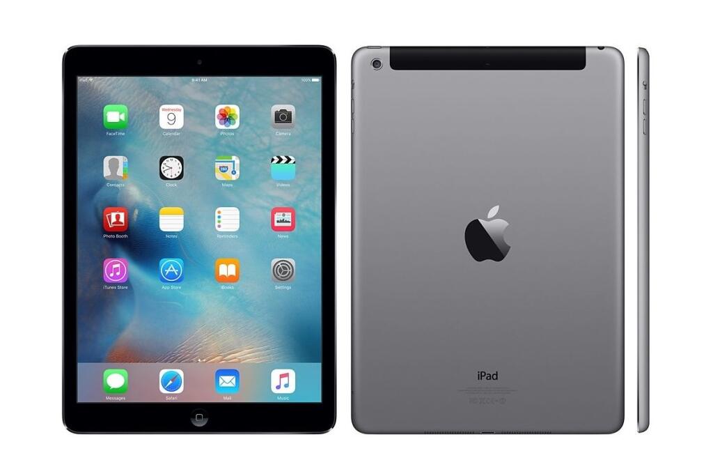 iPad Air 2. Čierny pruh na iPadoch znamená, že ide o verziu so vstavaným 4G modemom a má slot pre SIM kartu