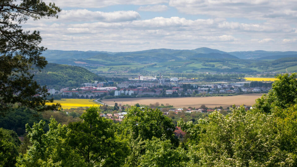 View,On,Nova,Dubnica,Town,From,Nearby,Hill,,Surrounded,By