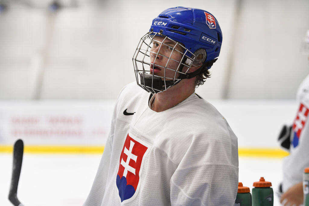 Slovenská hokejová reprezentácia do 20 rokov v Poprade počas prípravy na augustové IIHF majstrovstvá sveta U20. Na snímke Maxim Štrbák. V Poprade 18. júla 2022.