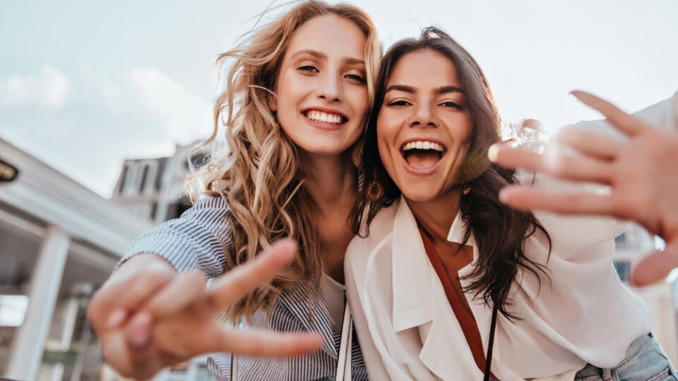 Lovable,Caucasian,Girls,Expressing,Positive,Emotions,To,Camera.,Outdoor,Photo