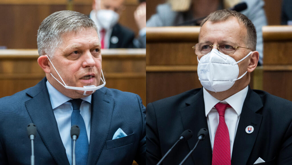 Predseda NRSR Boris Kollár (vpravo) a predseda strany SMER-SD Robert Fico