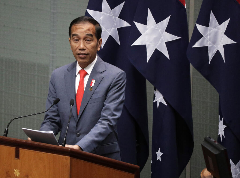 JB 19 Canberra - Indonézsky prezident Joko Widodo počas prejavu v austrálskom parlamente v Canberre 10. februára 2020. Widodo je na dvojdňovej návšteve Austrálie. FOTO TASR/AP

Indonesia's President Joko Widodo address the Australian Parliament in Canberra, Monday, Feb. 10, 2020. Widodo is on a two-day visit to Canberra, his fourth visit to Australia. (AP Photo/Rick Rycroft)