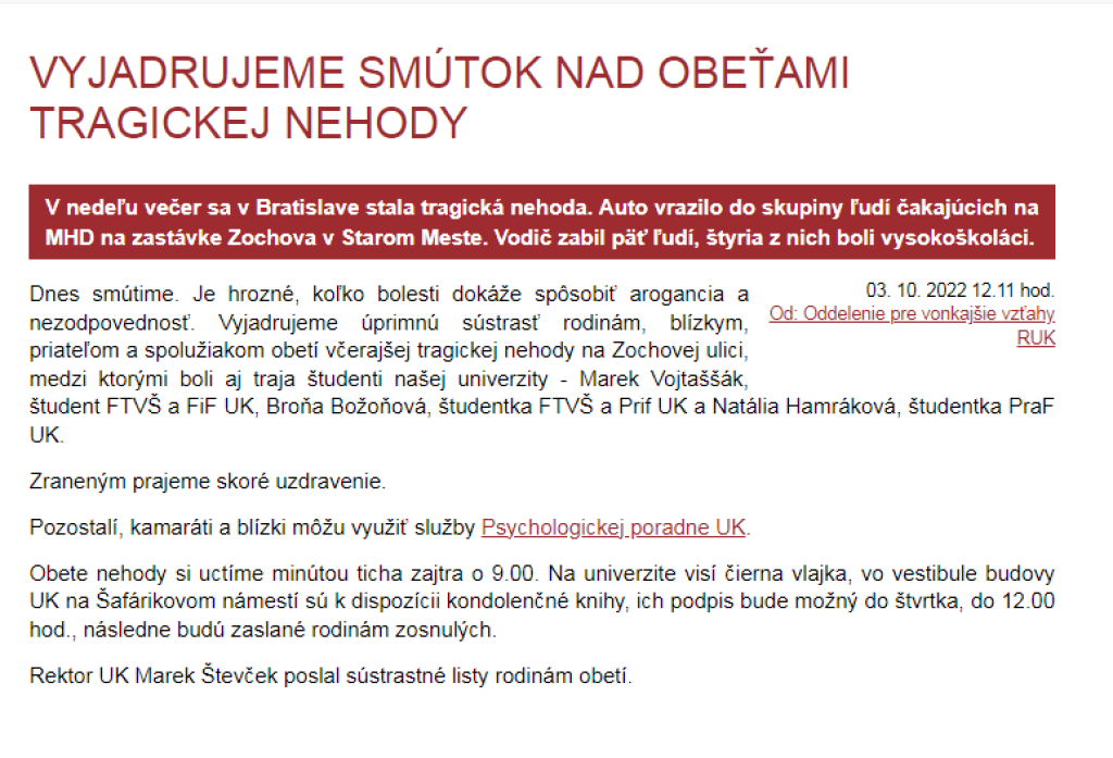 Vyjadrenie smútku a sústrasti najbližším.