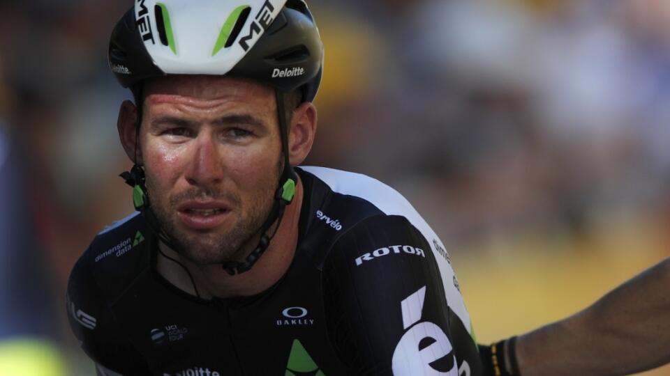 Britain's Mark Cavendish crosses the finish line after he crashed during the sprint of the fourth stage of the Tour de France cycling race over 207.5 kilometers (129 miles) with start in Mondorf-les-Bains, Luxembourg, and finish in Vittel, France, , Tuesday, July 4, 2017. (AP Photo/Christophe Ena)