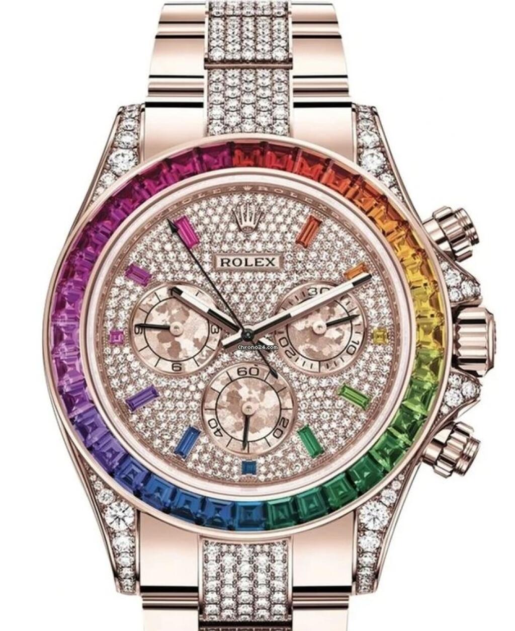 Mirke sa na ruke ligotal model hodiniek Daytona Rainbow. Kúsok v 18-karátovom zlate s diamantmi a dúhovými zafírmi sa predáva od 750-tisíc eur a cena s môže vyšplhať až k miliónu.