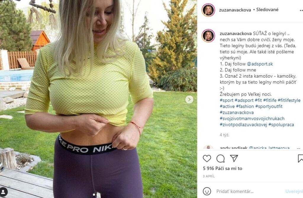 Zuzana Vačková má aj po päťdesiatke skvelú postavu, aj vďaka cvičeniu v legínach. Tieto dokonca ponúkla svojim fanúšičkám s tým, že sa jej v nich dobre cvičí.