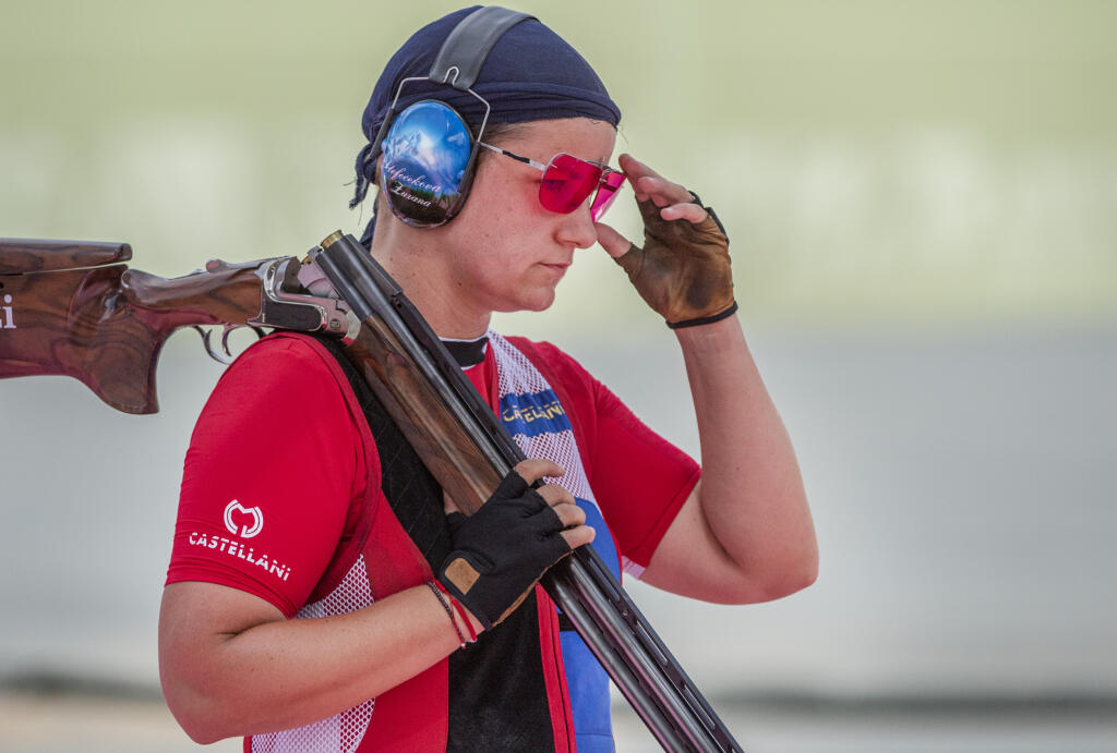 Na snímke slovenská reprezentantka v športovej streľbe Zuzana Rehák-Štefečeková počas prvého dňa kvalifikácie trapu žien na XXXII. letných olympijských hrách v Tokiu v stredu 28. júla 2021. FOTO TASR - Martin Baumann